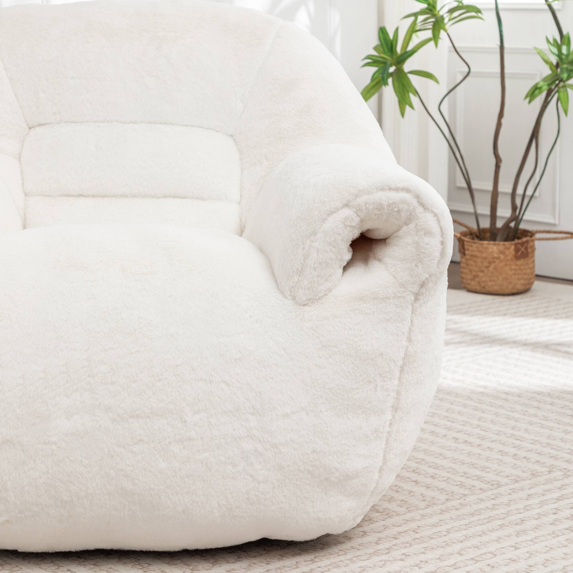Alt View 4. GOODSILO - Comfy Bean Bag Chair with Back Support & Footstool | Soft Faux Fur Floor Sofa for Adults & Kids - White.