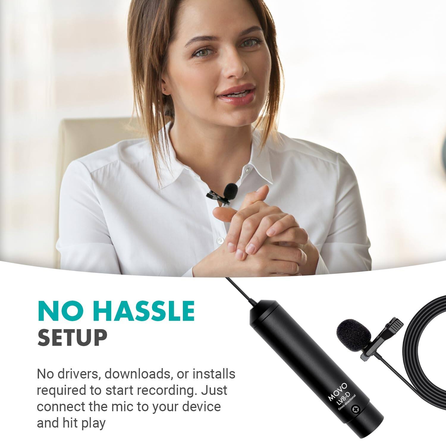 NO HASSLE SETUP

No drivers, downloads, or installs required to start recording. Just connect the mic to your device and hit play

MOVO LV8-D