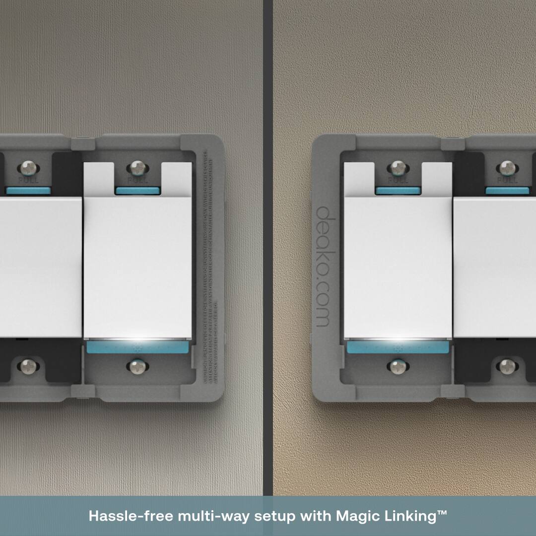 PULL PUEL  
A229  
notn rusrest  
deako.com  

Hassle-free multi-way setup with Magic Linking™