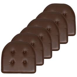 Sweet Home Collection - U-Shape Memory Foam Chair Pad Cushion No Slip Faux Leather 16" x 17", 6-Pack - Brown