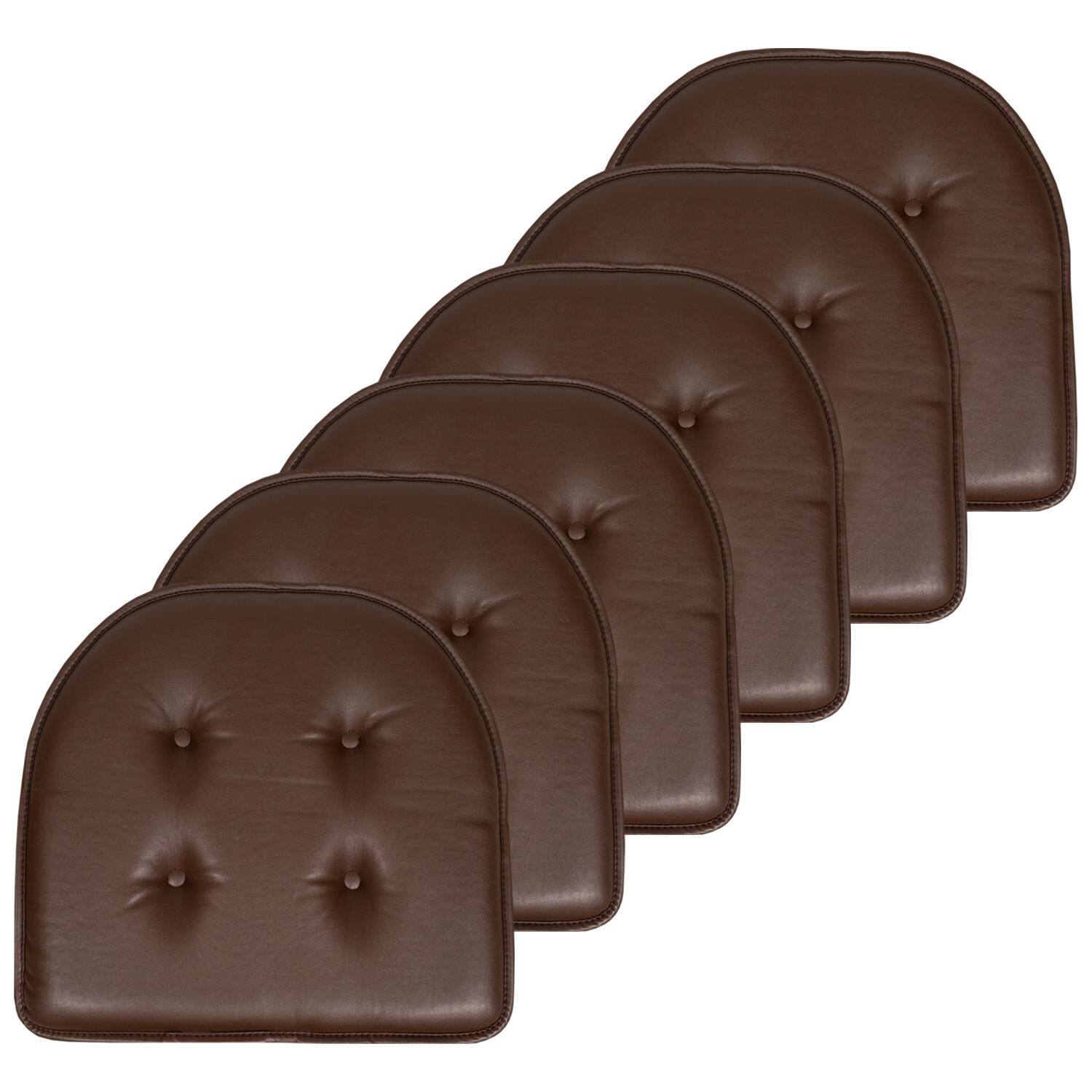 Front. Sweet Home Collection - U-Shape Memory Foam Chair Pad Cushion No Slip Faux Leather 16" x 17", 6-Pack - Brown.