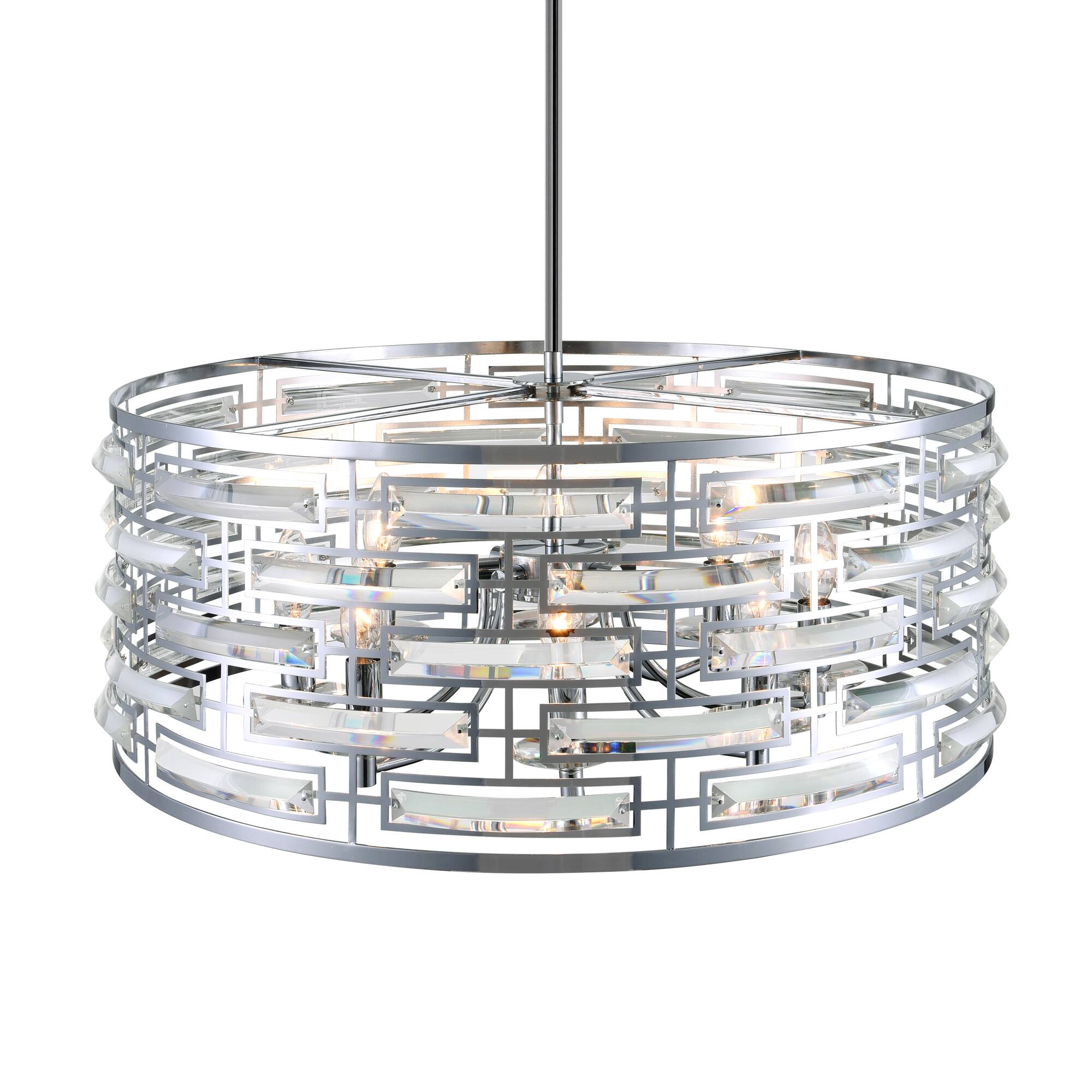 Left. CWI Lighting - Petia 6 Light Drum Shade Chandelier With Chrome Finish - Chrome.