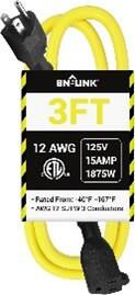 BN-LINK  
3FT  
12 AWG  
125V  
15AMP  
1875W  
ETL  
- Rated From: -40°F to 167°F  
- AWG 12 5/16² Conductor  
- 16TF  
- NG 12 WE