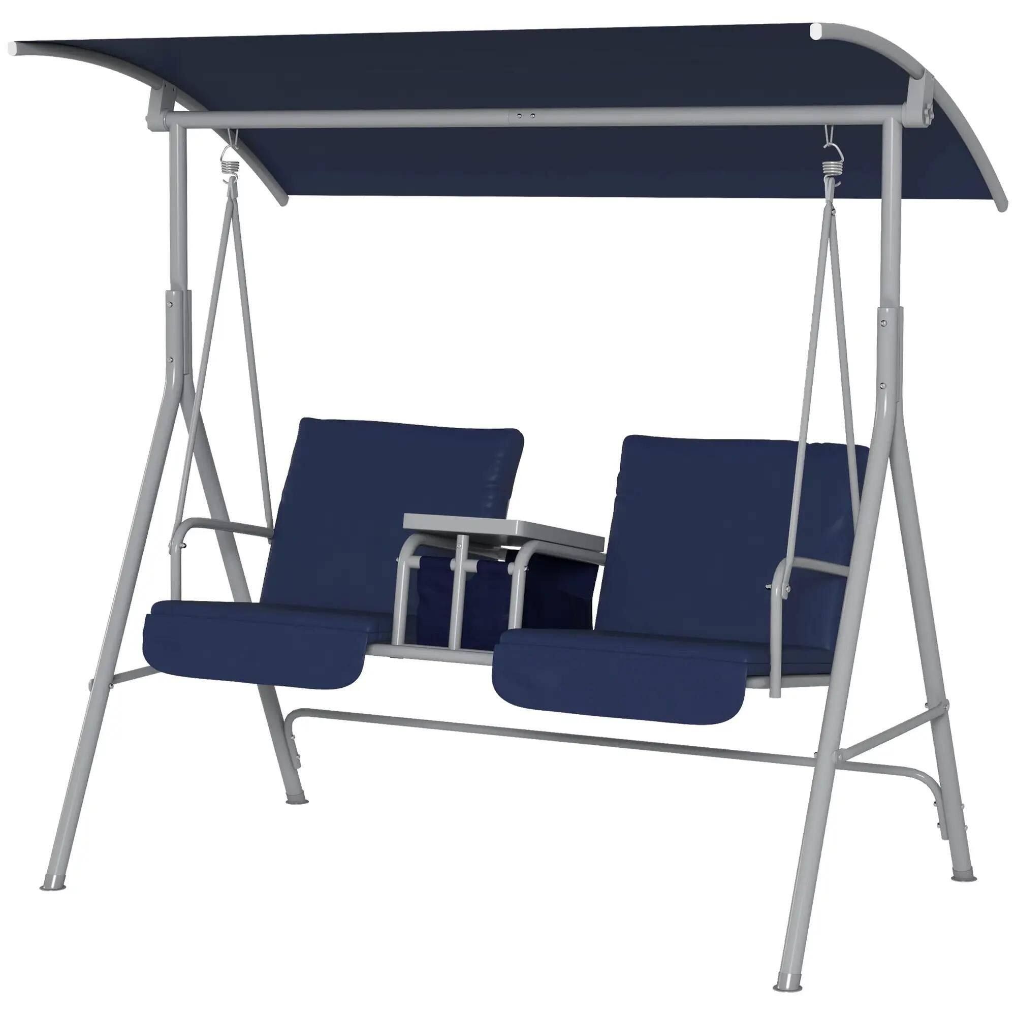 Angle. Resenkos - Resenkos 2-Seater Swing With Canopy & Table, Patio Garden Swing, Poolside Backyard Relaxation, Dark Blue.