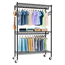 GOODSILO - Heavy Duty Rolling Garment Rack with Adjustable Shelves and Dual Hanging Rails for Versatile Clothing Storage - Black