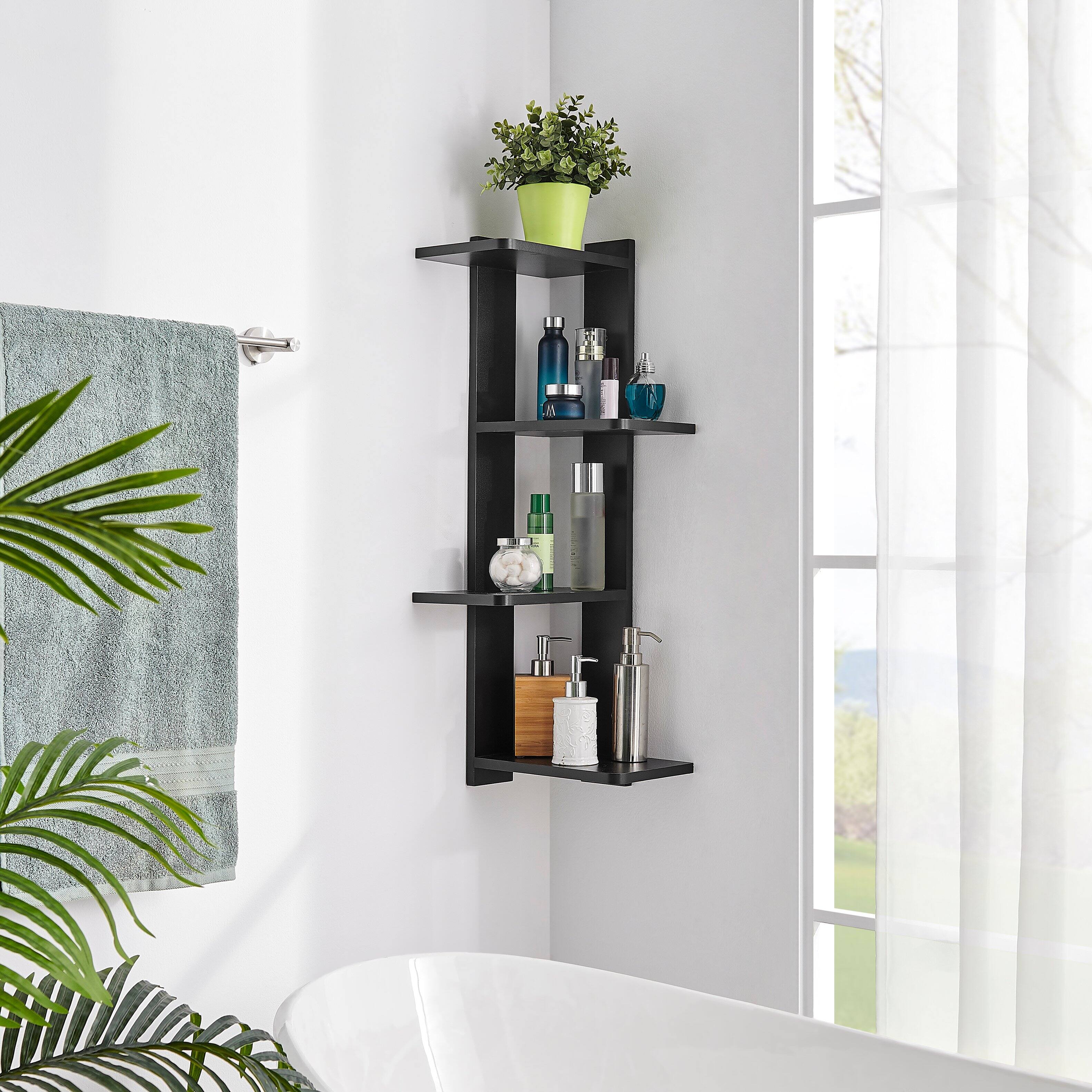 Back. Danya B - Alvar Corner 4-Tier Floating Ledge Column Wall Shelf - Black - Black.