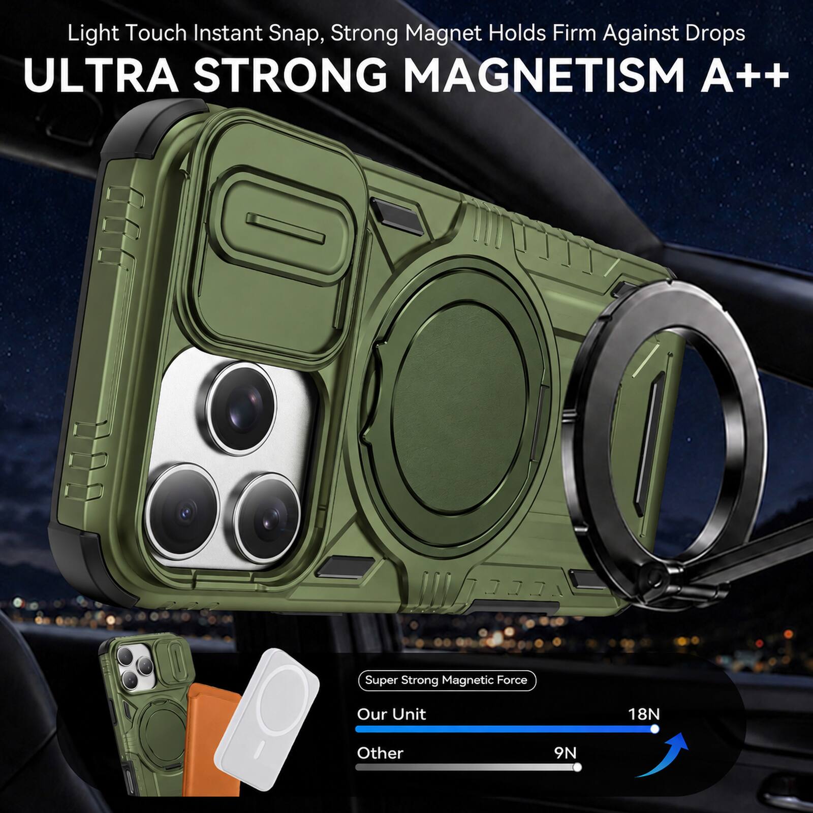 Dteck For Apple iPhone 18 Pro Rugged Case with Camera Sliding Lens ...