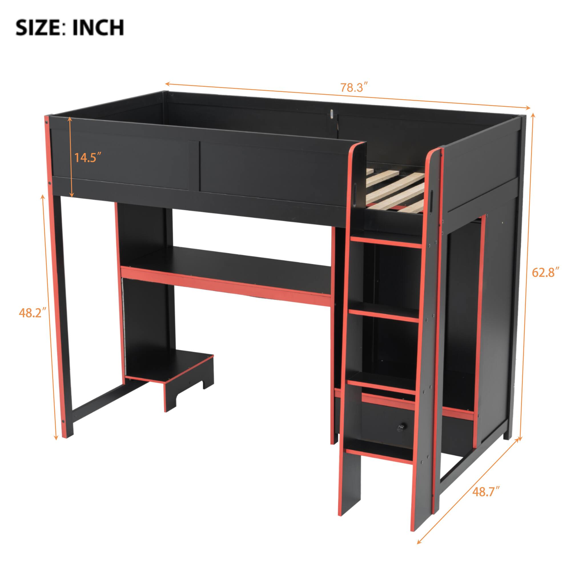 SIZE: INCH  
78.3" 14.5" 62.8" 48.2" 48.7"
