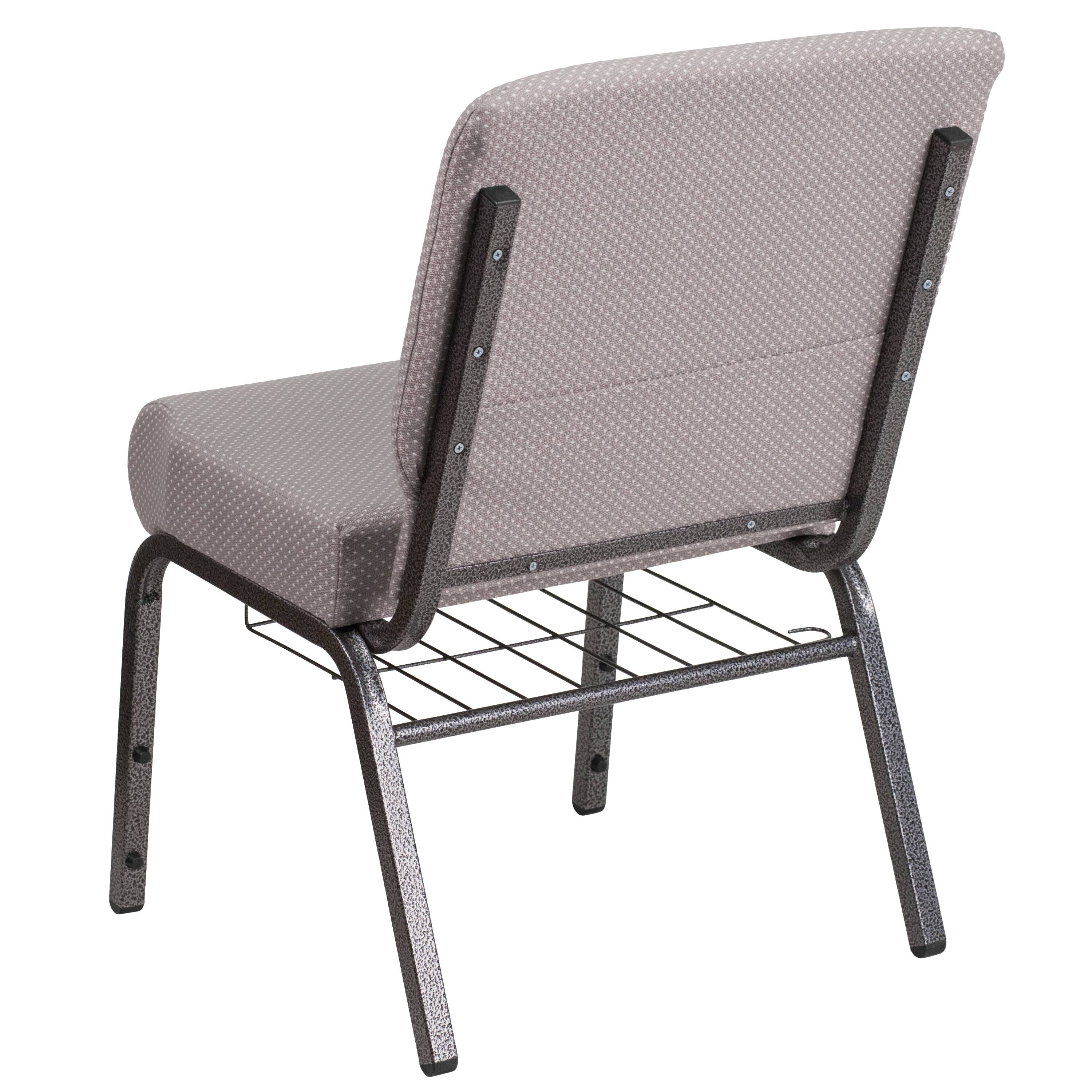Alt View 3. Emma + Oliver - 4 Pack 21''W Church Chair with Book Rack - Gray Dot Fabric/Silver Vein Frame.