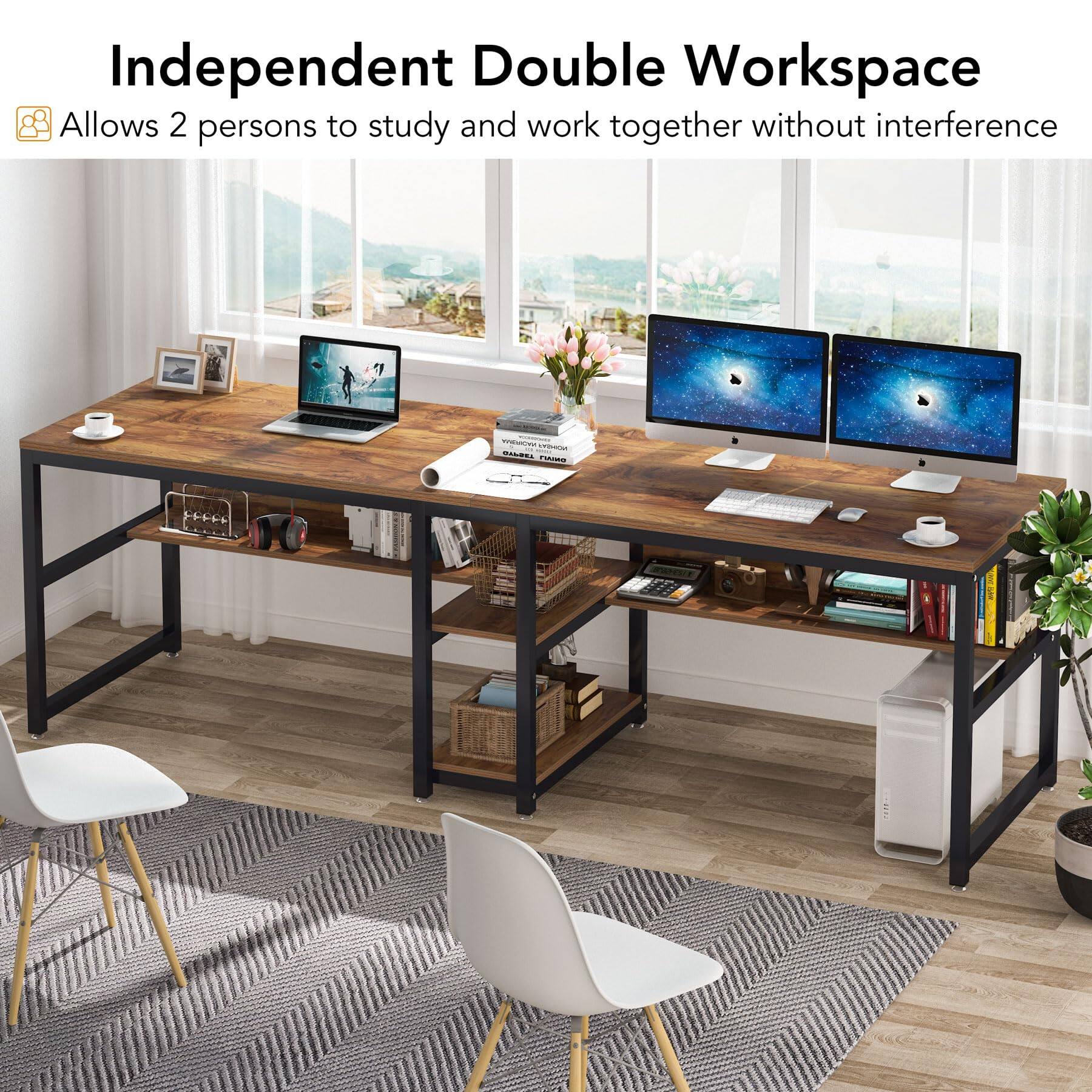 Independent Double Workspace  
Allows 2 persons to study and work together without interference