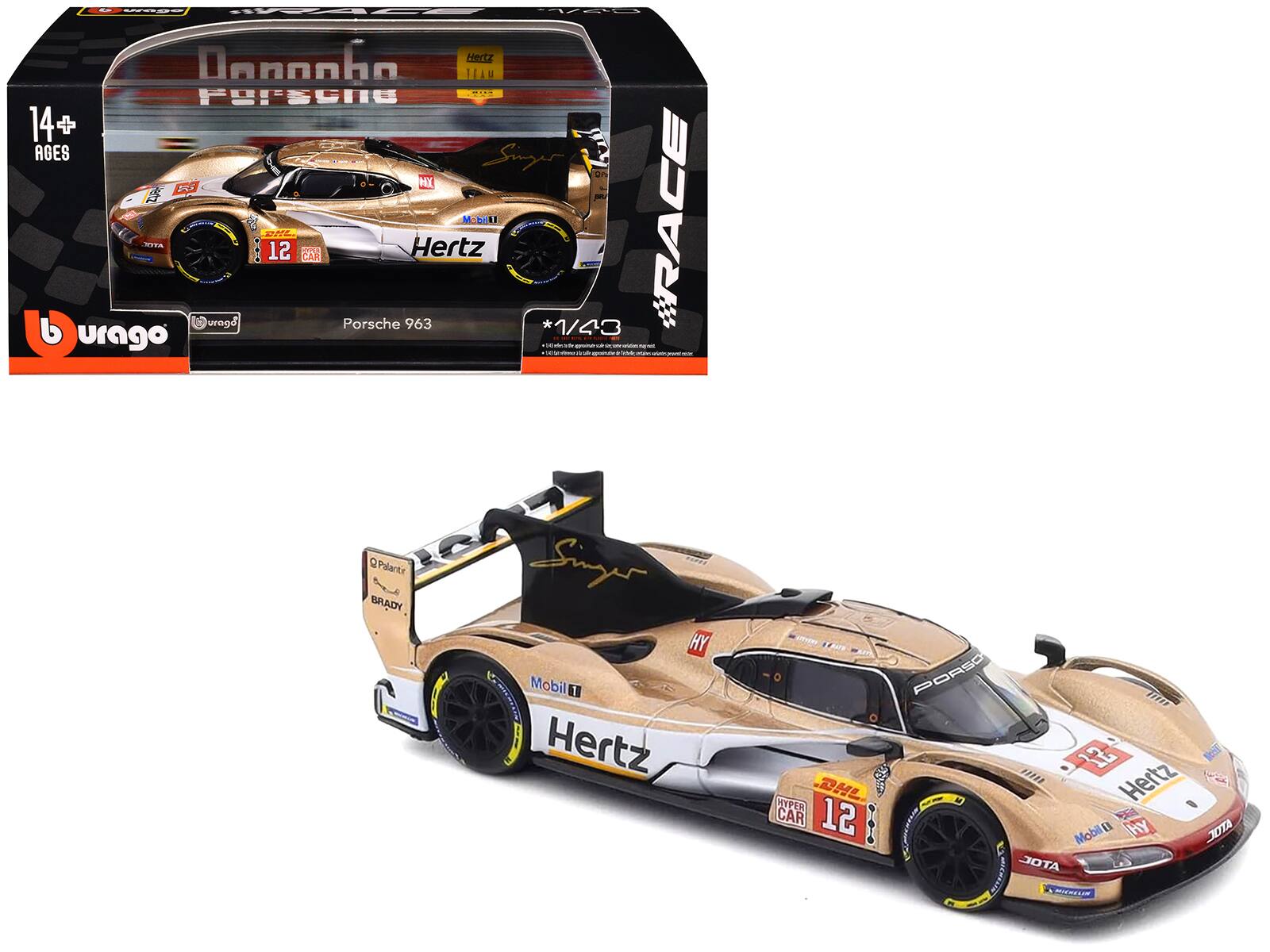 Bburago - Porsche 963 #12 Ilott Stevens Nato Hertz Team Jota 2024 FIA WEC Hypercar Team Winner Race Series 1:43 Diecast - Multicolor
