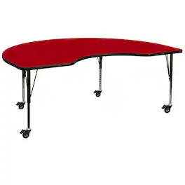 Flash Furniture - Wren Mobile 48''W x 96''L Kidney Thermal Laminate Activity Table - Height Adjustable Short Legs - Red