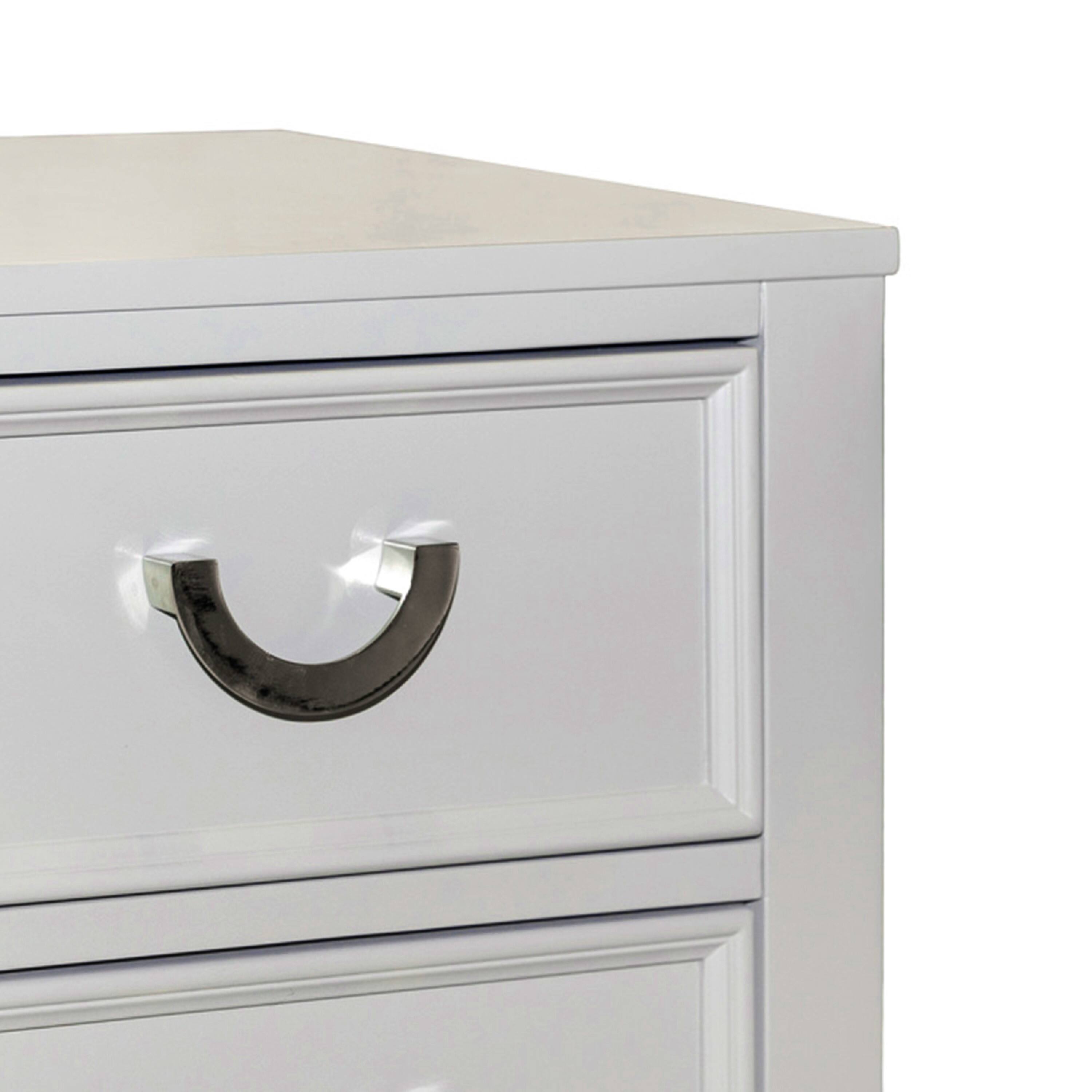 Alt View 3. Manhattan Lane - Roly Nightstand with 2 Drawers, Molded Details,Solid Wood - Light Gray, Chrome.