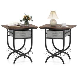 Costway 2 PCS Side Table with Fabric Drawer Carved Metal
