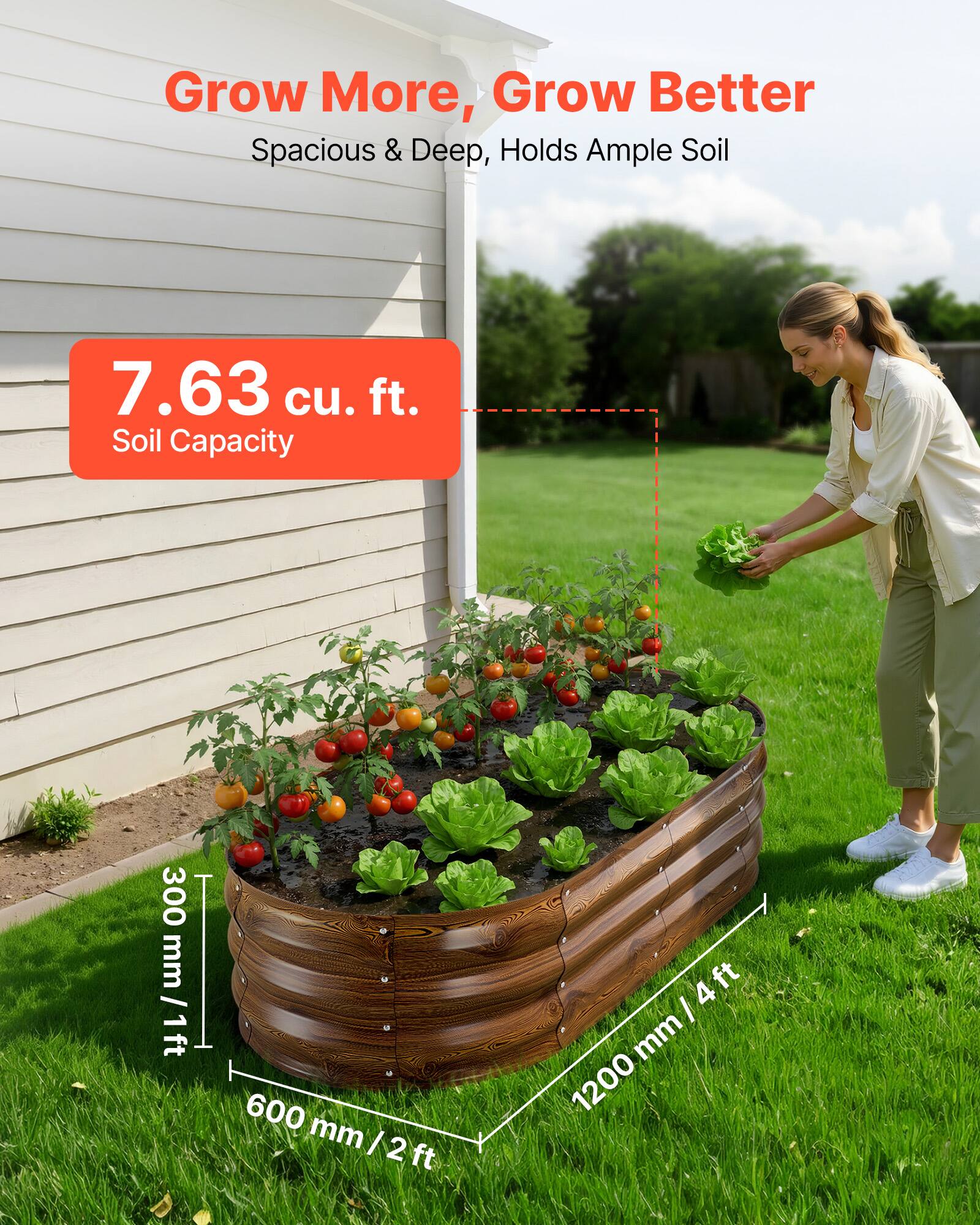 Grow More, Grow Better  
Spacious & Deep, Holds Ample Soil  

7.63 cu. ft. Soil Capacity  

300 mm / 1 ft  
600 mm / 2 ft  
1200 mm / 4 ft
