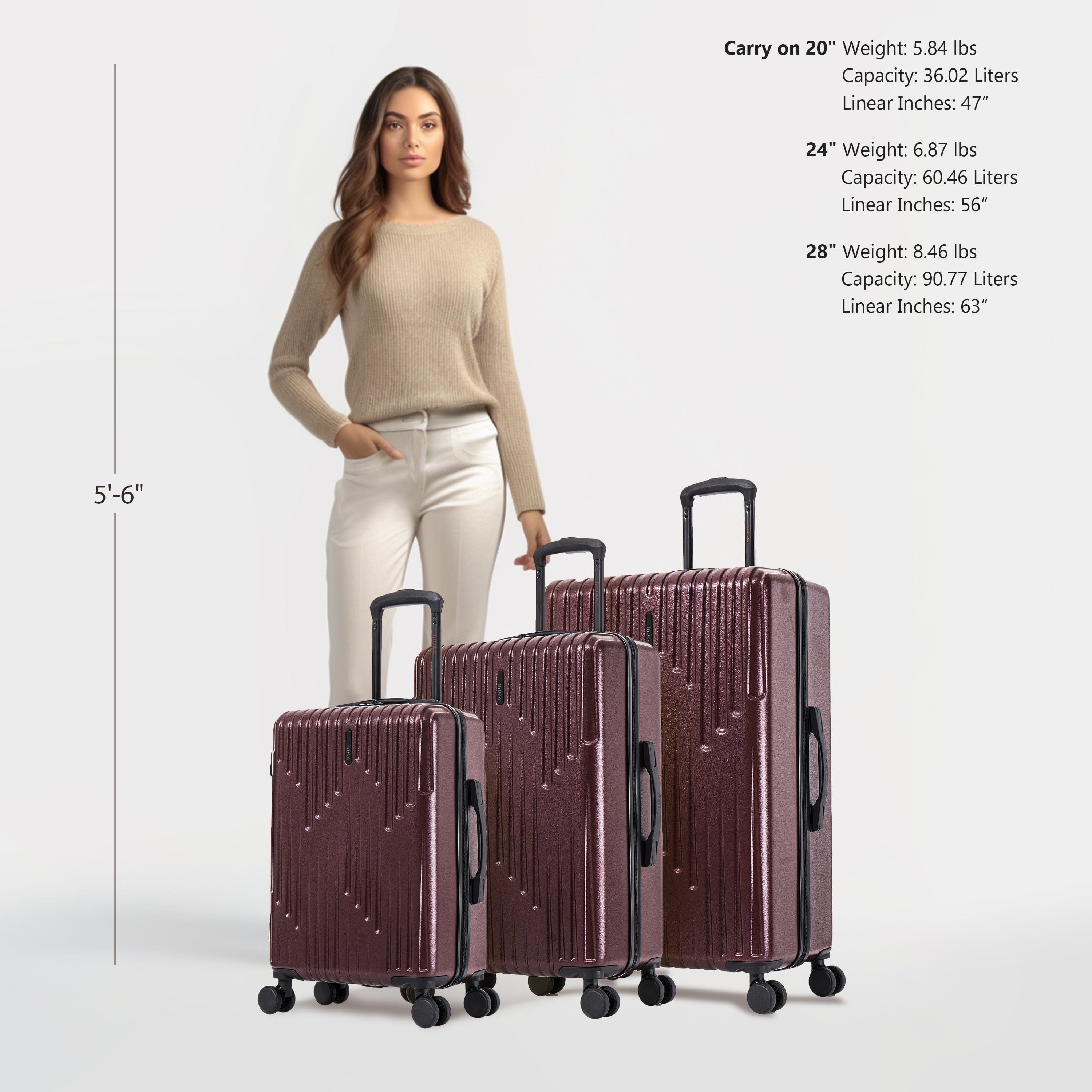 "InUSA - Drip lightweight hardside spinner 3 Piece Luggage Set 20""/24""/28"" - WINE" price history on PriceWatchPro