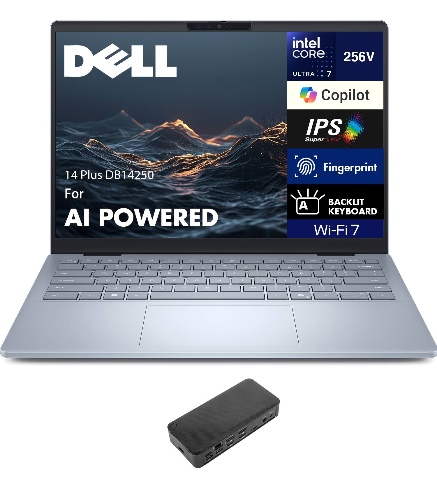 Dell - 14 Plus DB14250 Laptop 14.0 WQXGA (Intel Ultra 7-256V, 16GB LPDDR5X, 1TB PCIe SSD, Win 11 Pro) - Ice Blue