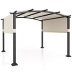 Front. Costway - Costway 10' x 10' Outdoor Pergola with Retractable Sunshade Canopy Anchored Plates Patio - Beige + Black.