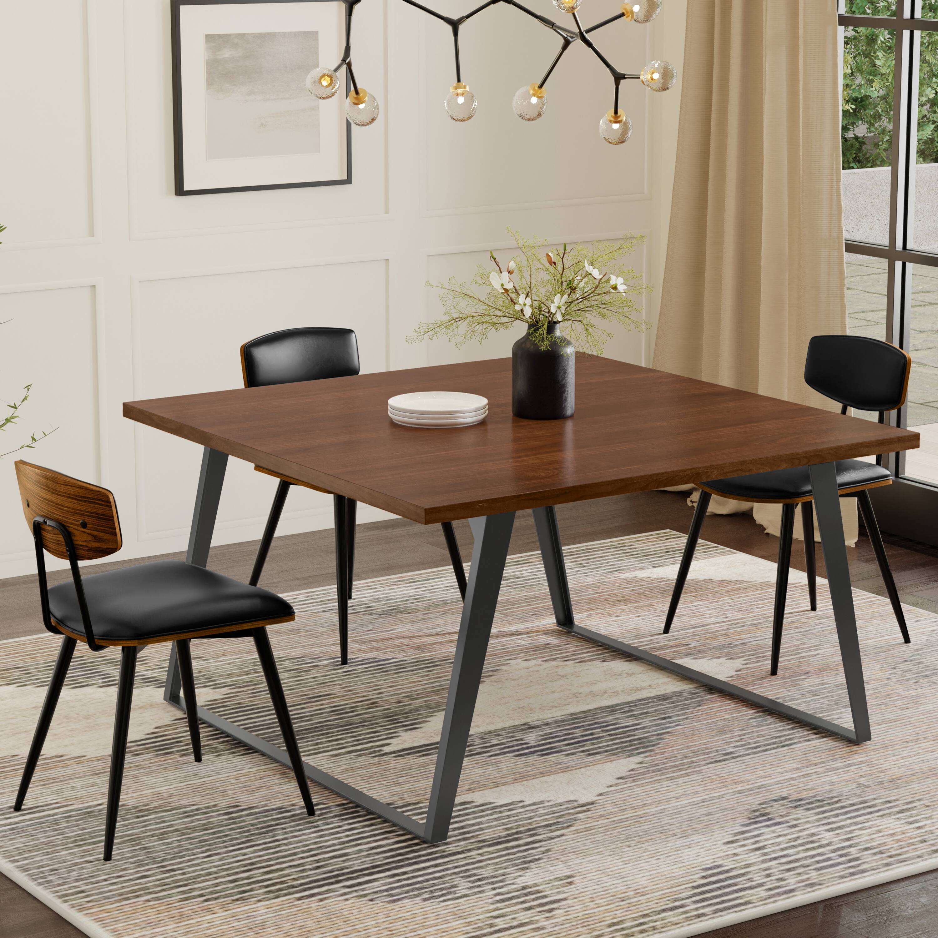 Angle. Simpli Home - Lowry 54 inch x 54 inch Square Modern Industrial Square Dining Table in Walnut Veneer - Walnut Veneer.