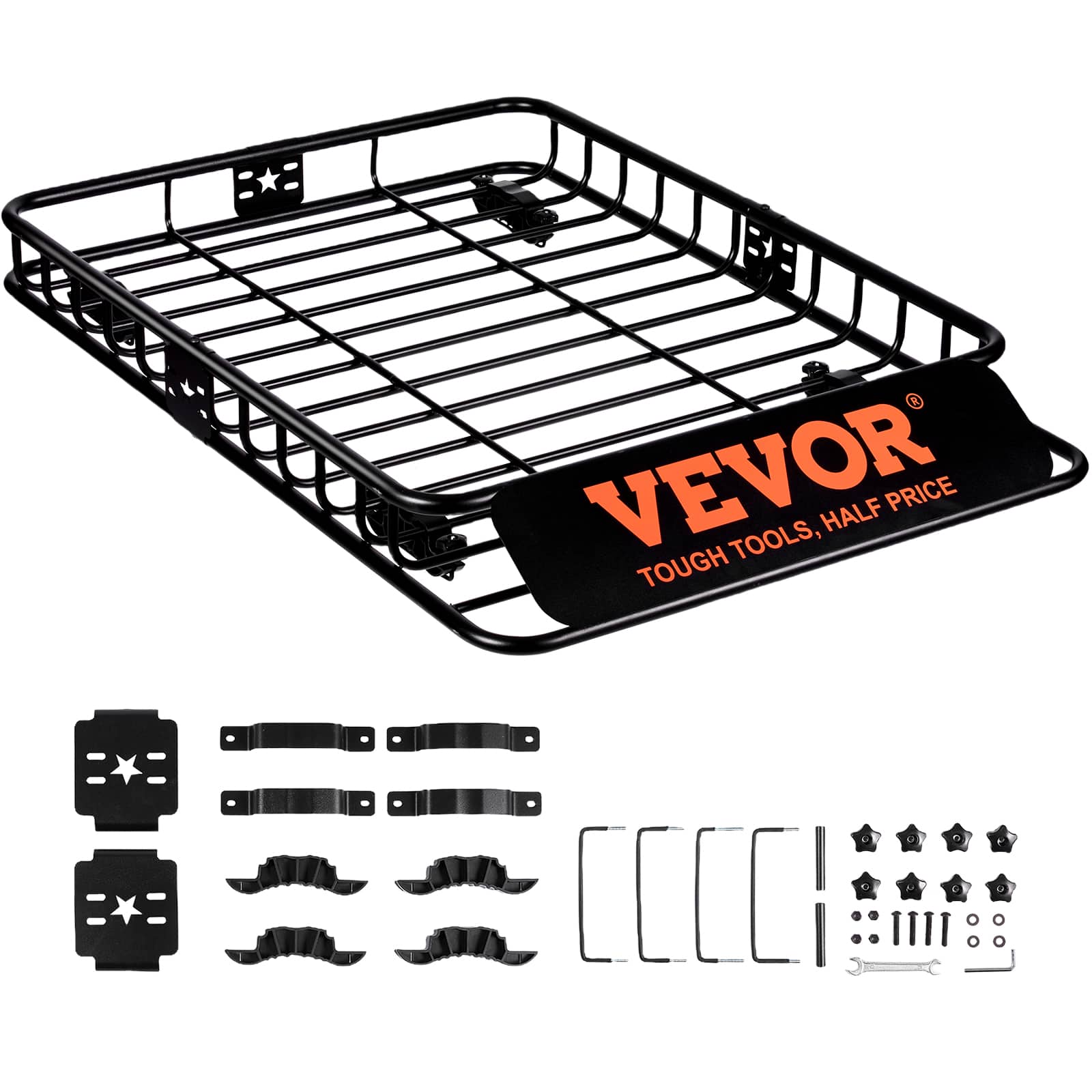 VEVOR - Roof Rack Cargo Basket, 46" x 36" x 4.5" Rooftop Cargo Carrier, Heavy-duty 200 LBS Capacity Universal Roof Rack Basket - Black