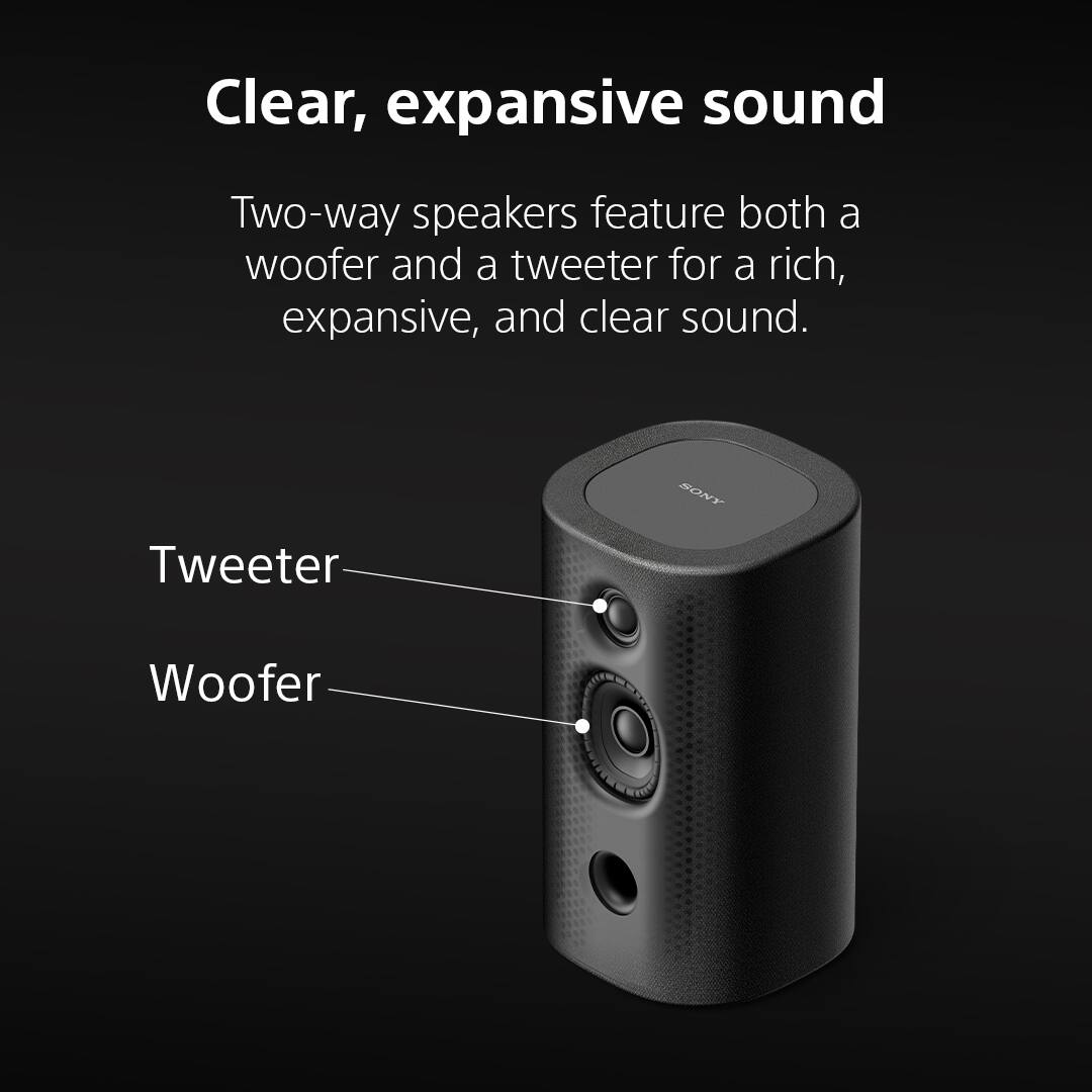 Clear, expansive sound

Two-way speakers feature both a woofer and a tweeter for a rich, expansive, and clear sound.

Tweeter
Woof