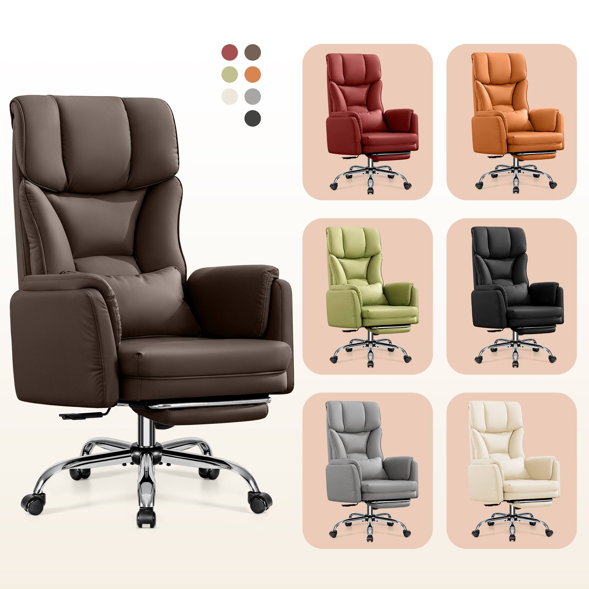 Alt View 6. KERDOM - Ergonomic Big Office Leather Chair with Expandable Arms, Reclining Cross Legged Chair with Footrest Wide Seat for Gaming - Brown.