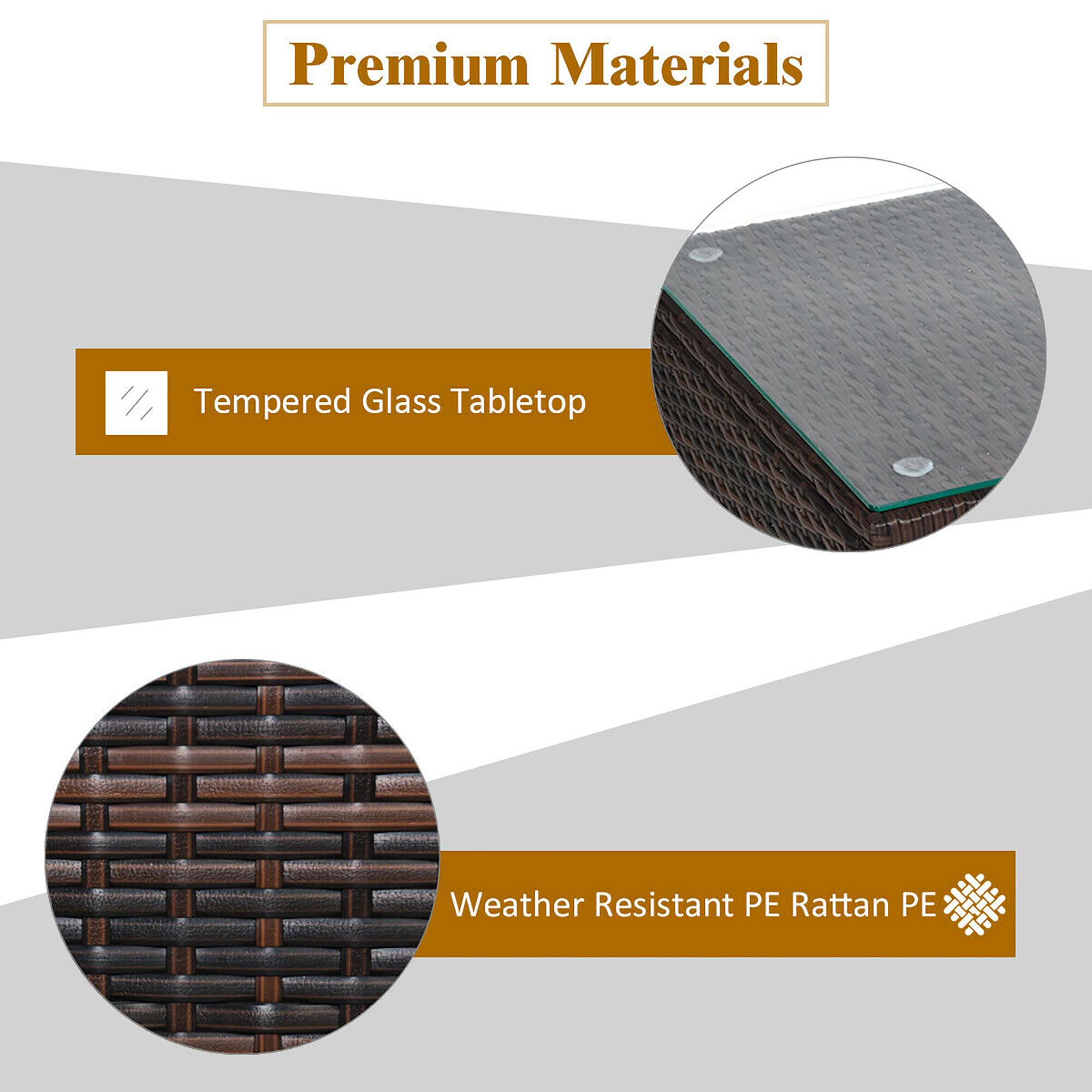 Premium Materials: Tempered Glass Tabletop, Weather Resistant PE Rattan PE