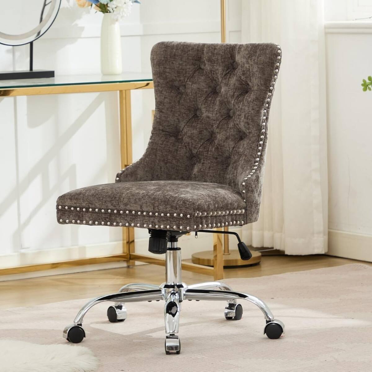 Angle. HTUTWOO - Office Chair with Adjustable Height & Tilt Back,360° Swivel Wheels,Comfortable Desk Chair,for Home Office,Bedroom - Gray.