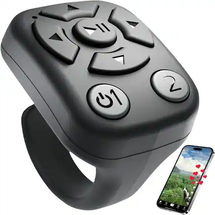 Front. ACJPR - TikTok Scrolling Ring Bluetooth Remote, iPhone/Android, Black.