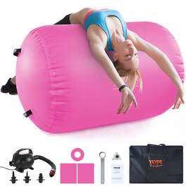 VEVOR - Air Mat Tumble Track Air Spot, Round Inflatable Air Roller, Air Barrel Gymnastic Equipment with Electric Pump - Pink