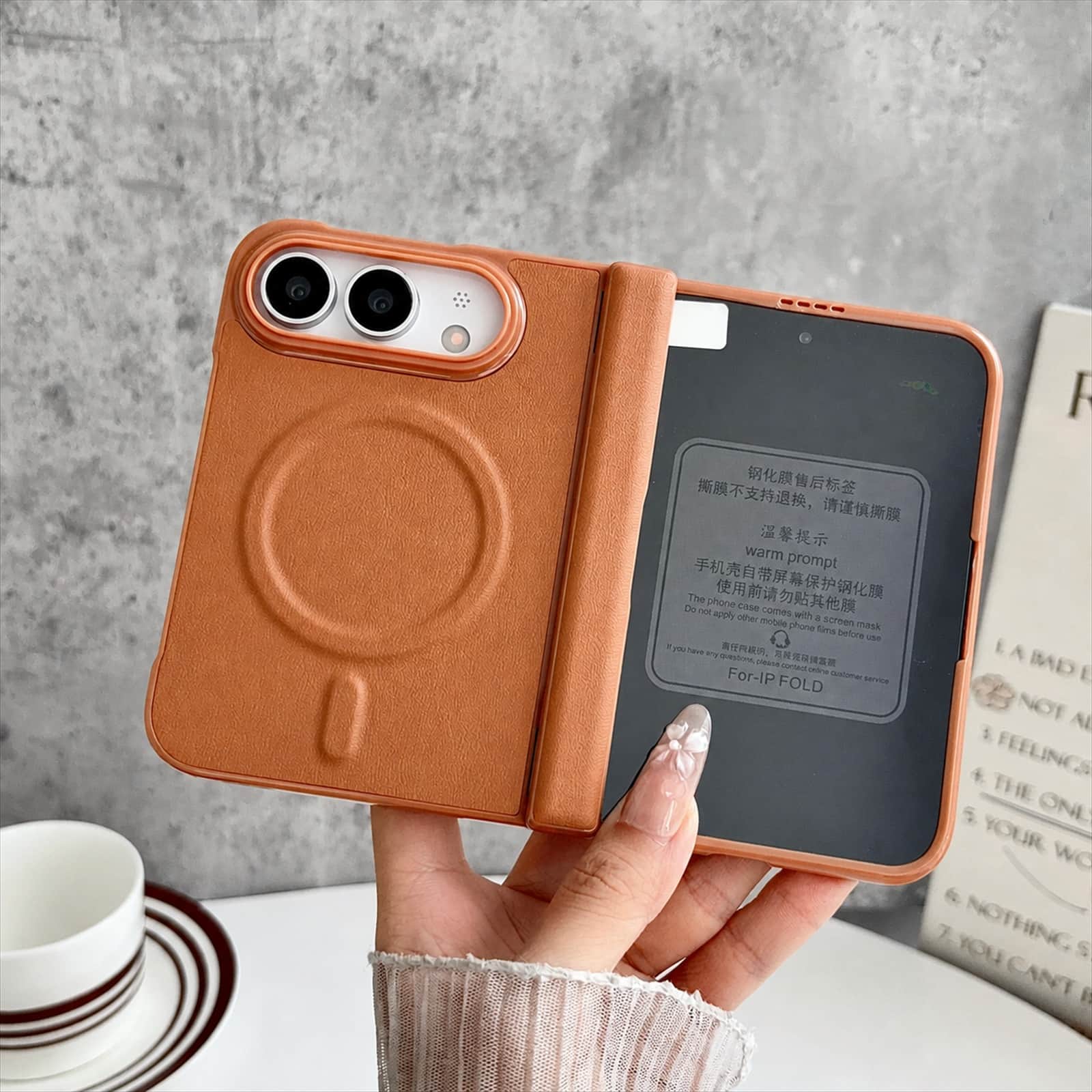 UUCOVER - Magnetic Case with Tempered Glass Screen Protector and Hinge Cover for Apple iPhone Duo, Compatible with MagSafe Shell - Brown