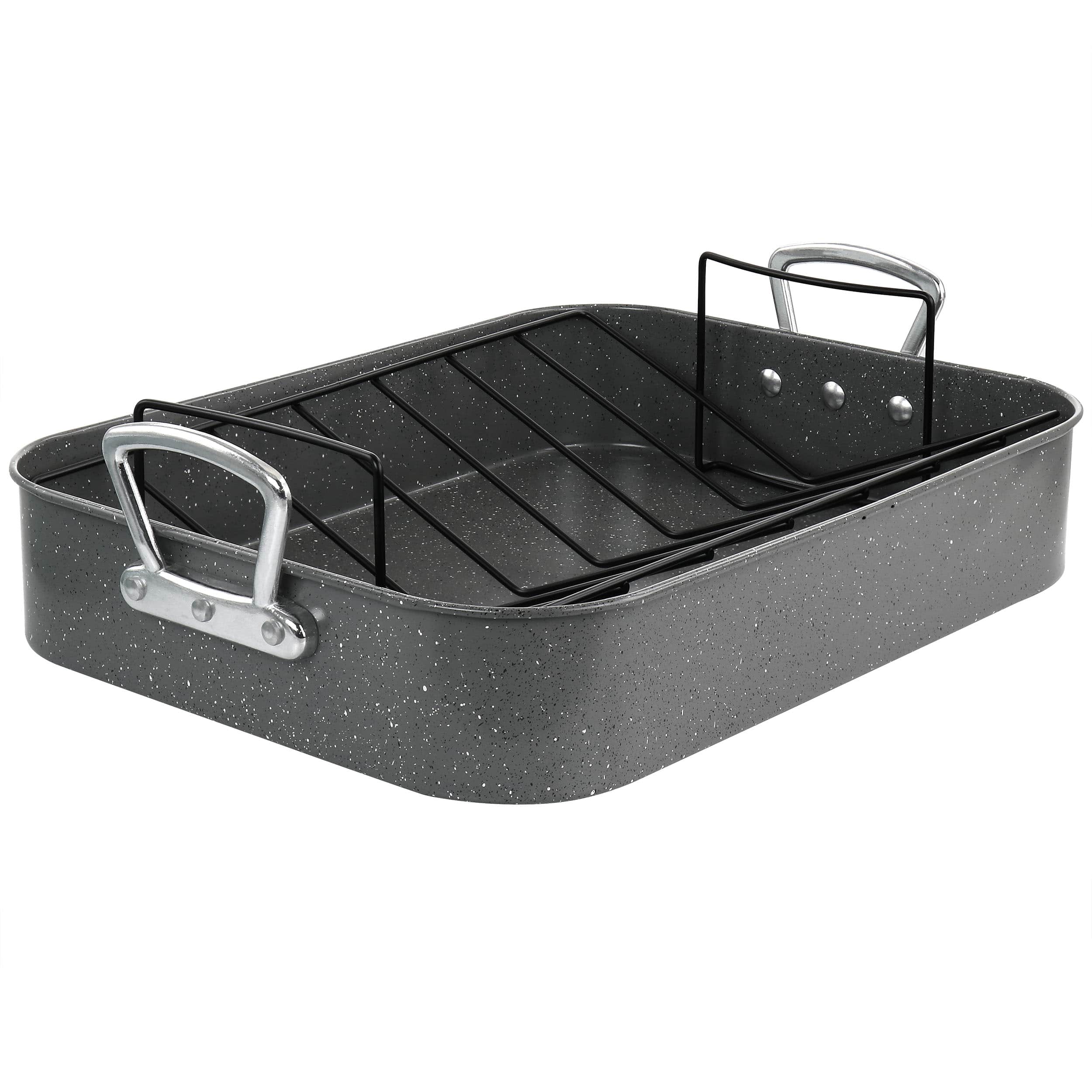 Gibson - Greystone 2 Piece Carbon Steel 16.25in. Turkey Roaster Set in Speckled Grey - Gray