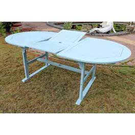 International Caravan - Royal Fiji 59-inch / 79-inch Acacia Oval Extendable Dining Table w/Fold Out Leaf - Sky Blue