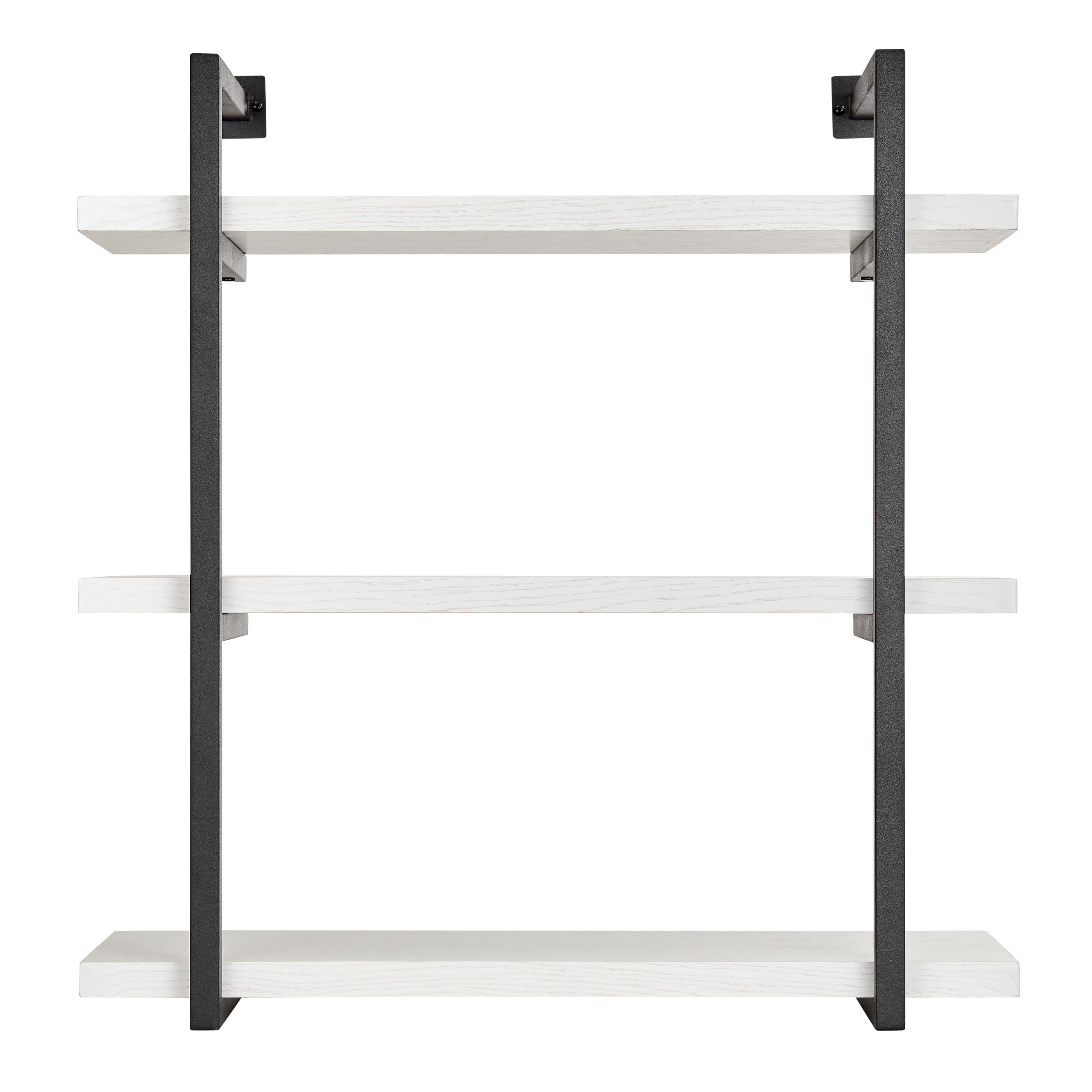 Danya B - Modern 3-Tier Bracket Wall Shelves in Black Metal and Finish - White Birch