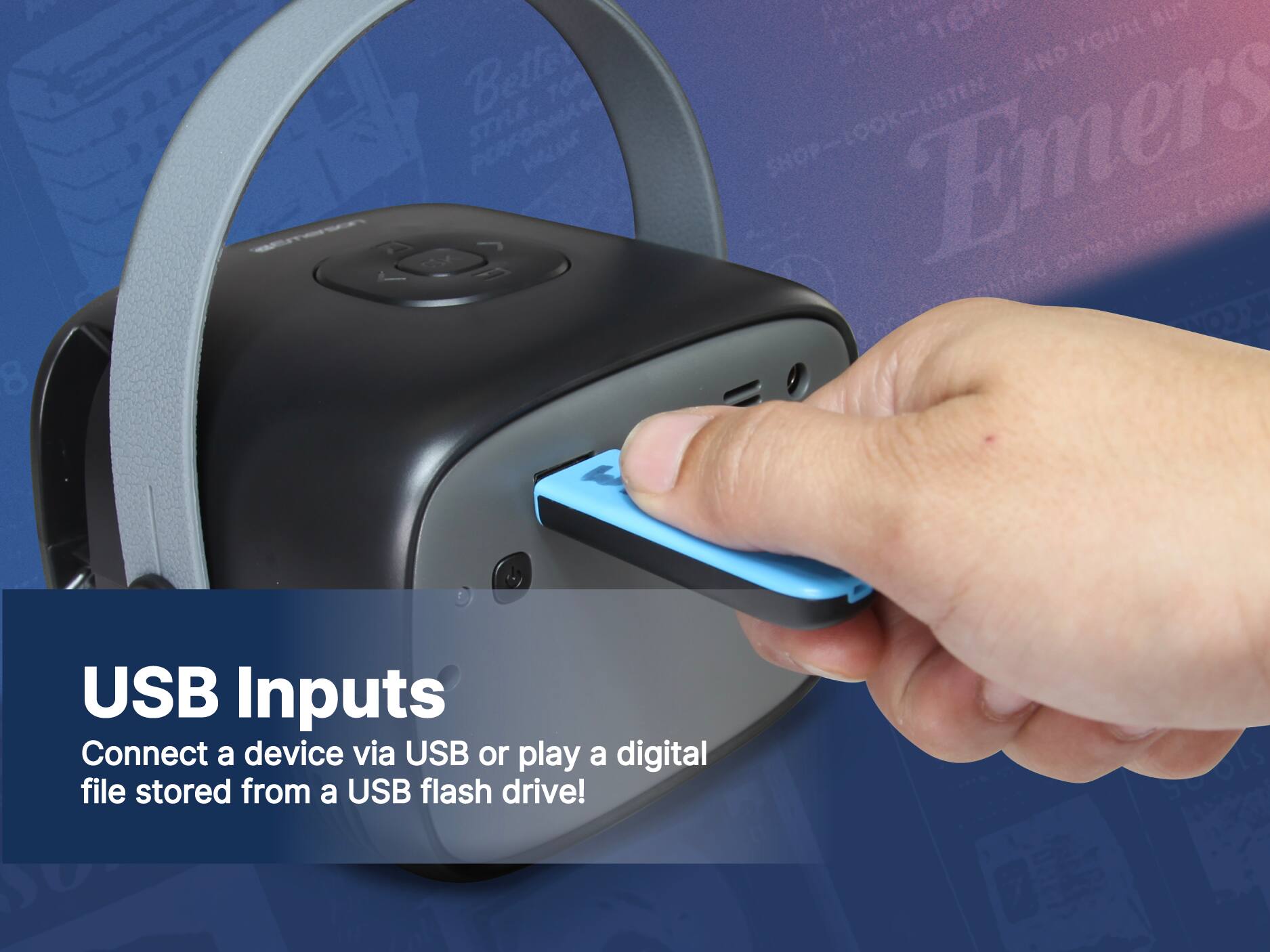 USB Inputs
Connect a device via USB or play a digital file stored from a USB flash drive!