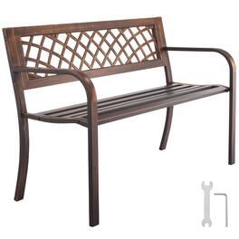 VEVOR - Outdoor Bench, 46 inch, Carbon Steel Metal Frame with PVC Mesh Pattern Backrest and Round Edge Armrests - Antique Bronze