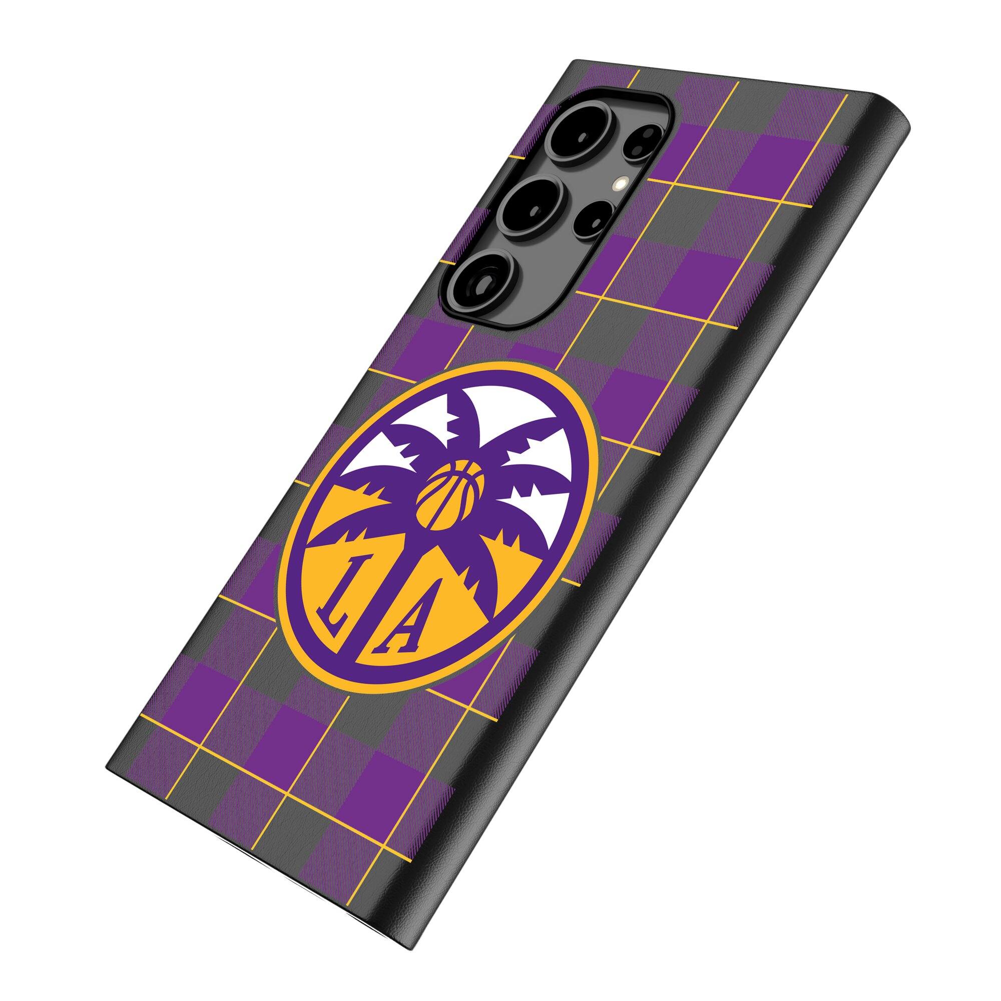 Alt View 1. Keyscaper - Los Angeles Sparks Plaid Galaxy Magnetic Bump Case - S24 - Black.