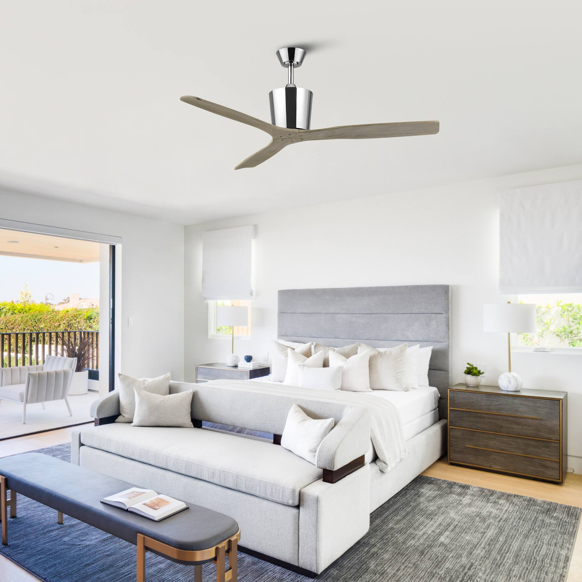 Angle. Parrot Uncle - 54" Modern Solid Wood Chrome 6 Speeds Ceiling Fan with Remote, No Light - Chrome.