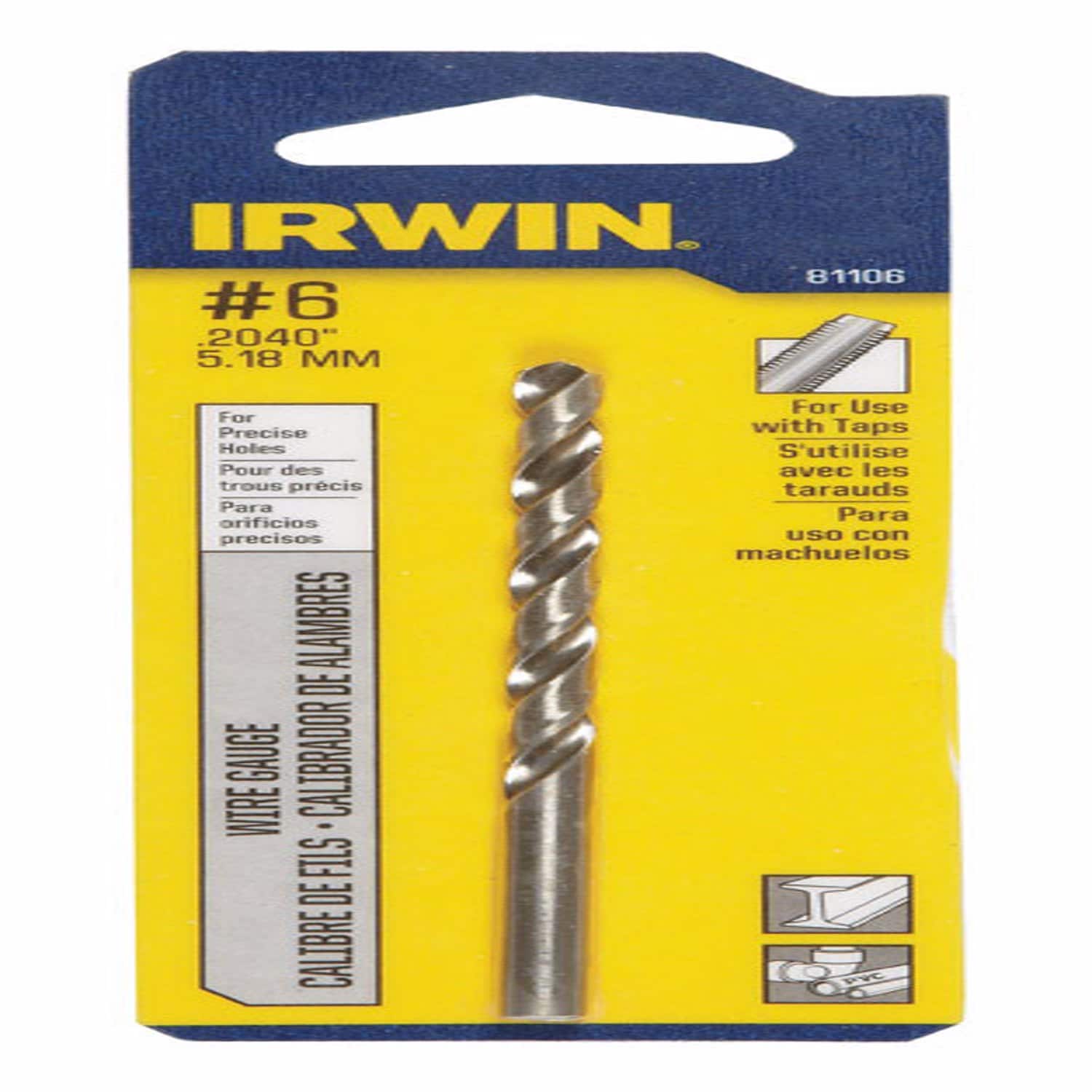 Irwin - 6 X 3-3/4 in. L High Speed Steel Wire Gauge Bit Straight Shank 1 pc