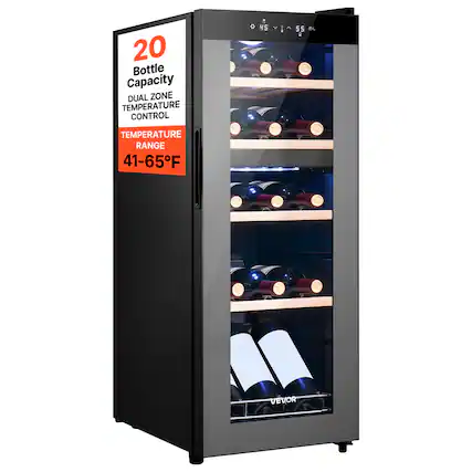 20 Bottle Capacity
DUAL ZONE TEMPERATURE CONTROL
TEMPERATURE RANGE 41-65°F
45
55
VEVOR