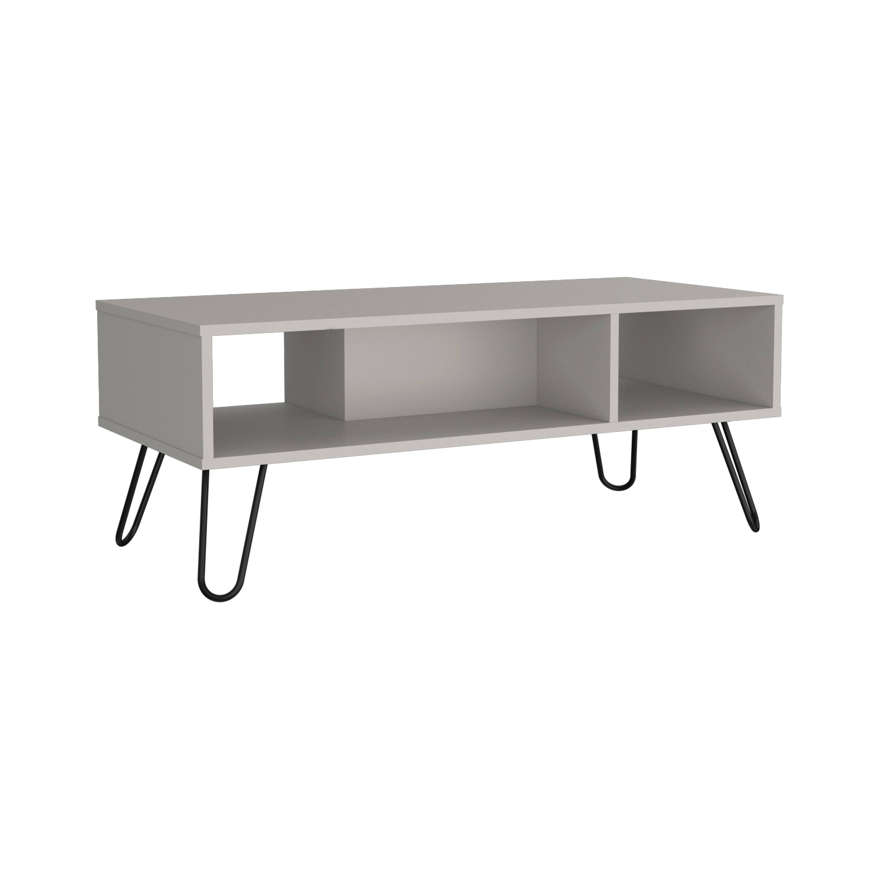 Alt View 3. TuHome - Vassel Coffee Table, Hairpin Legs, Two Shelves - White.