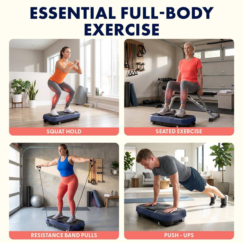 ESSENTIAL FULL-BODY EXERCISE

SQUAT HOLD

SEATED EXERCISE

RESISTANCE BAND PULLS

PUSH-UPS
