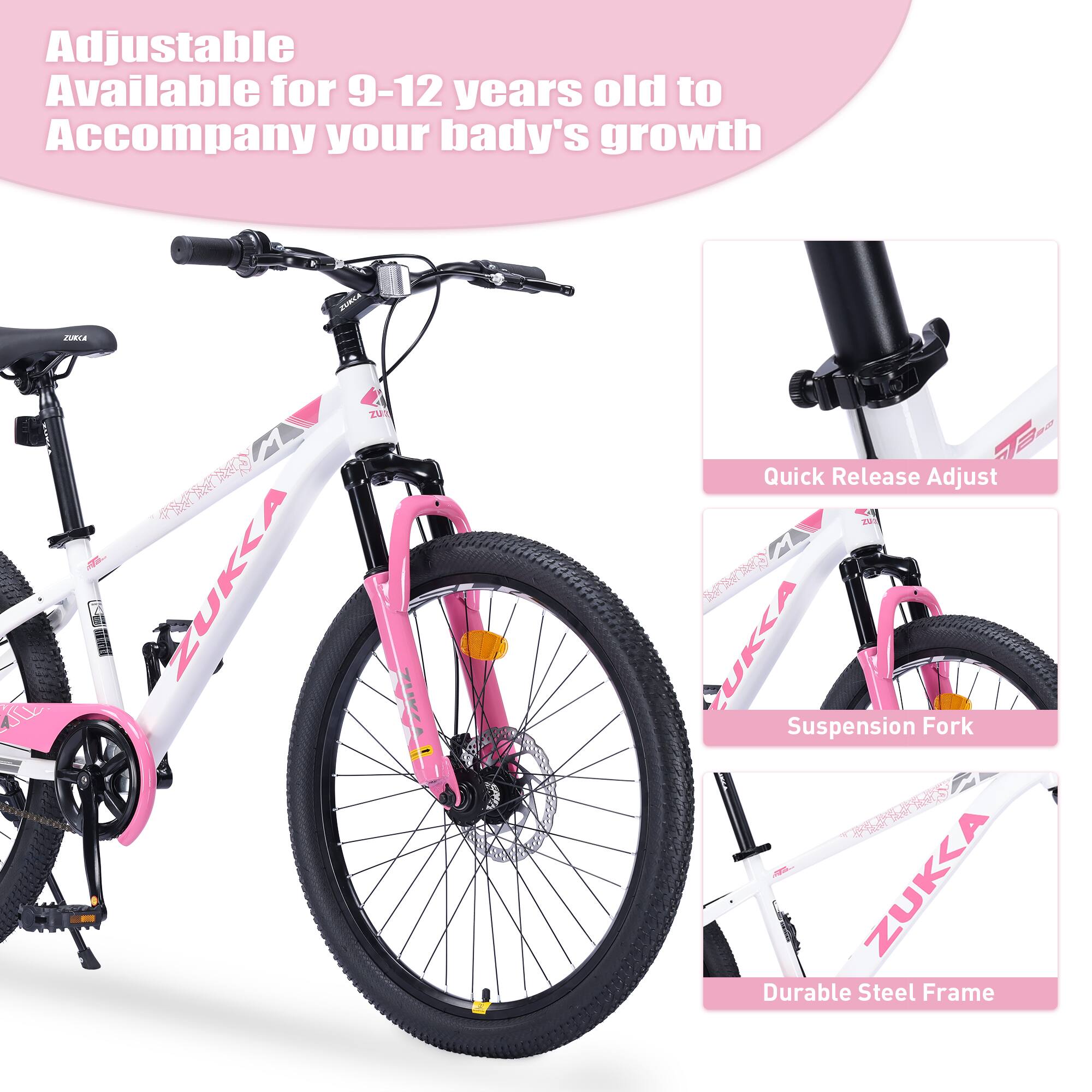 Adjustable  
Available for 9-12 years old to Accompany your baby's growth  

Quick Release Adjust  
Suspension Fork  
Durable Steel Frame
