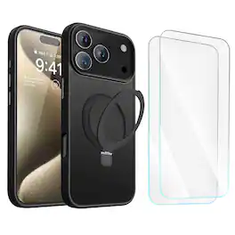 Entronix - iPhone 17 Pro Max Bundle: Translucent Matte Gripstand Case & 2 Screen Protectors - Black