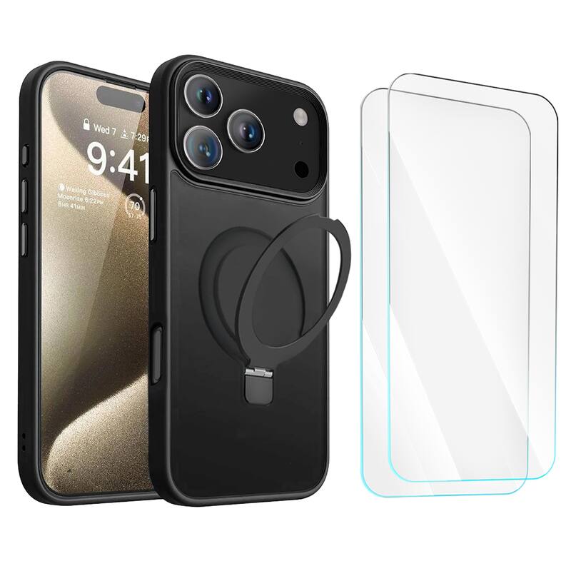 Entronix - iPhone 17 Pro Max Bundle: Translucent Matte Gripstand Case & 2 Screen Protectors - Black