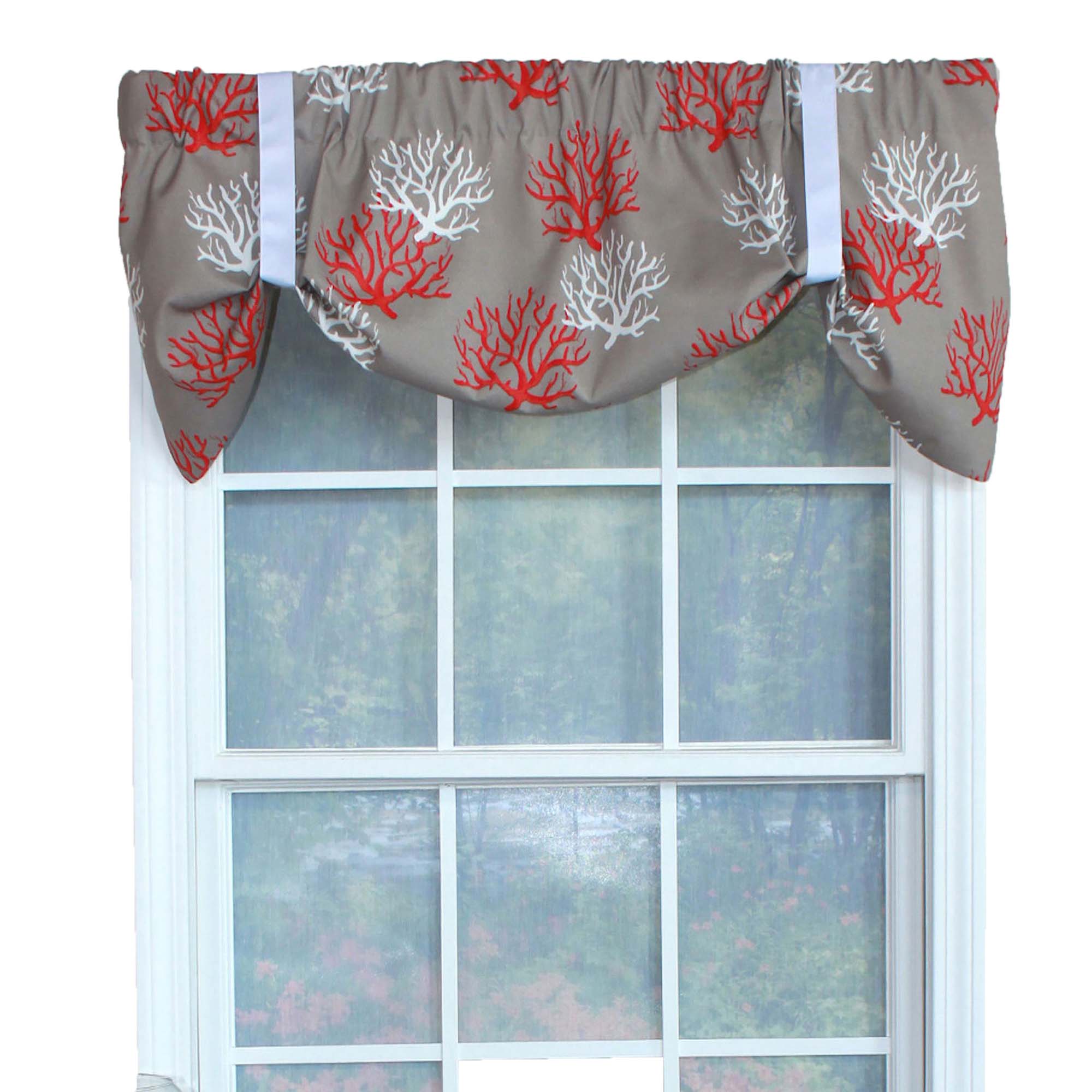 Angle. RLF Home - RLF Home Sea Coral Suspender Window Treatment Valance 3" Rod Pocket 50" x 16" Salmon Red - Salmon red.