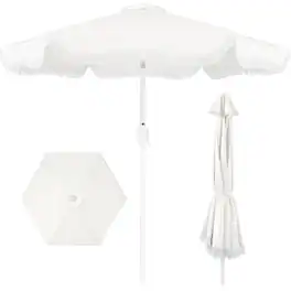 Best Choice Products - 7.5ft Fringe Market Umbrella Boho Patio Sunshade w/ Tilt, UPF50+ - White