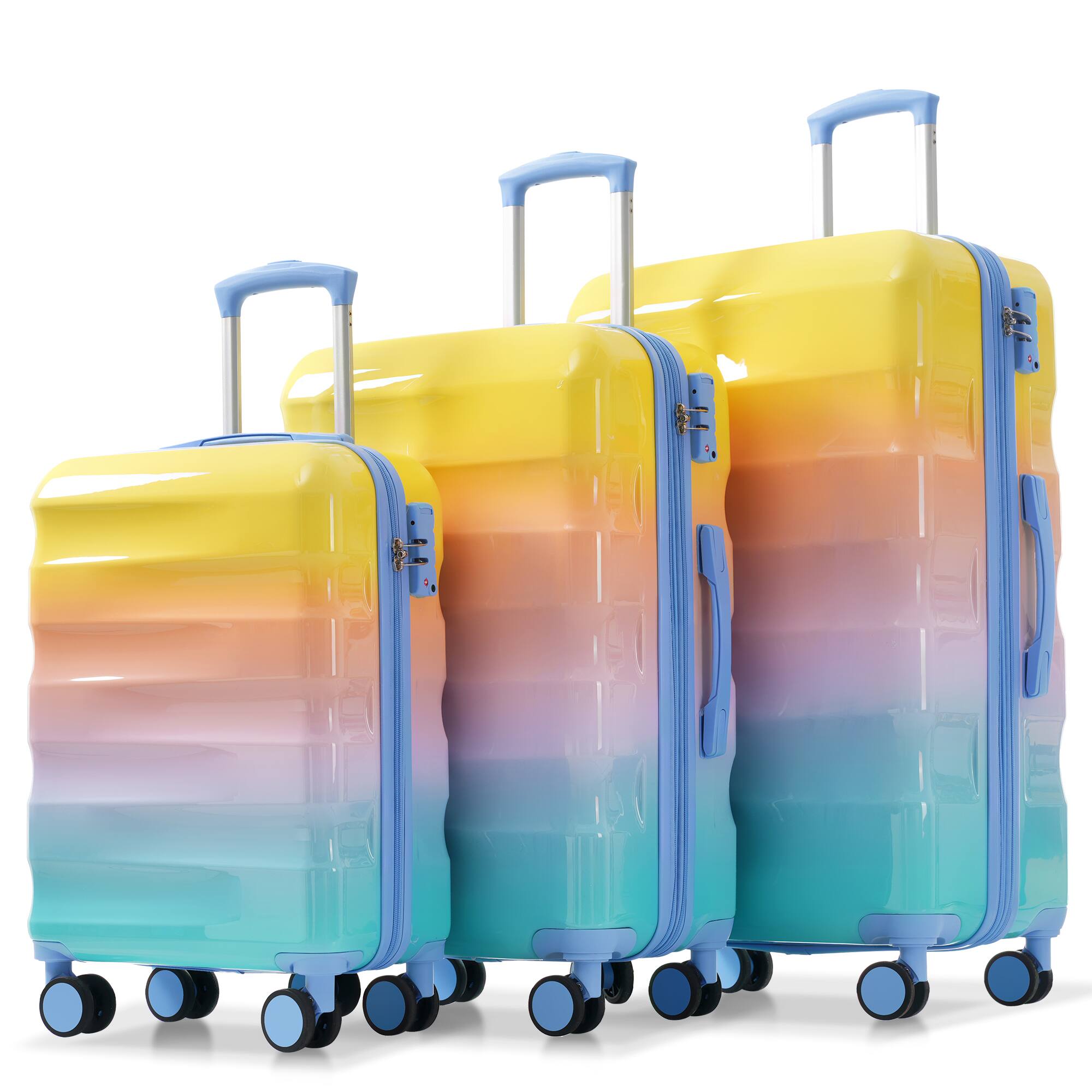 Front. APRILSOUL - Luggage Set 3 Piece Hardshell Suitcases with Spinner Wheels and TSA Lock Lightweight Expandable Design 20and24and28 Inch - Blue and Orange.