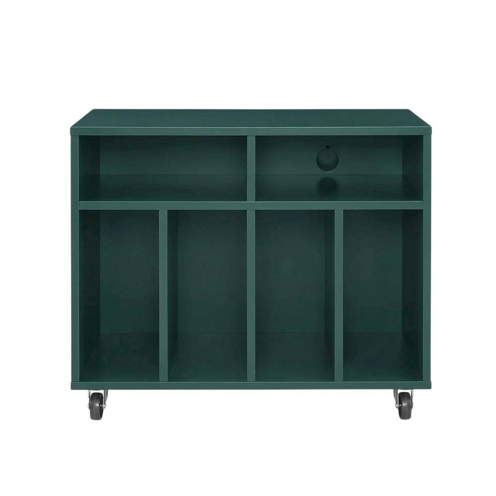 Angle. FurniFact - Wooden record player stand with vinyl storage - Dark Teal.