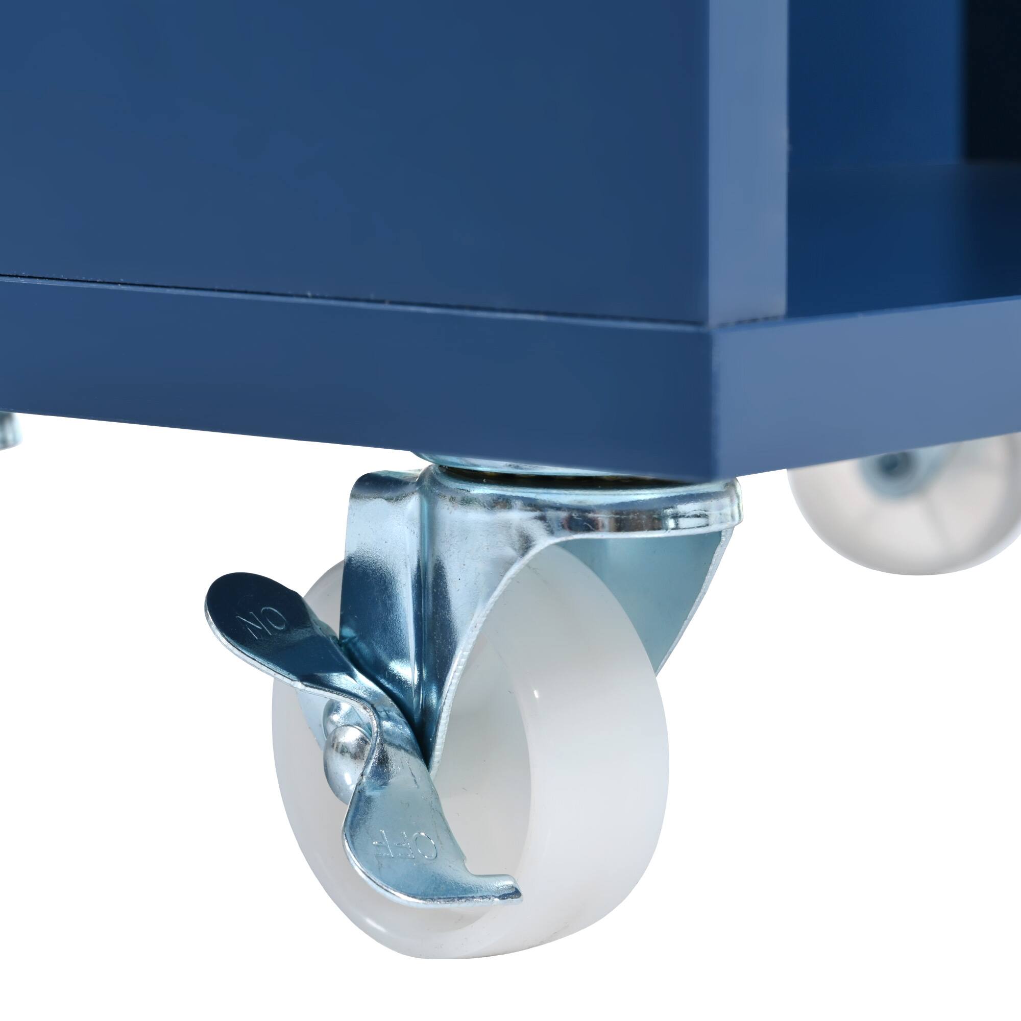 Alt View 4. Forest'nSky - Rolling Kitchen Island with Extendable Table – LED Lights, Power Outlets, 2  Doors & 3 Open Shelves, Navy Blue - Navy Blue.